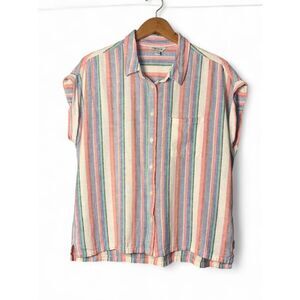 VTG Orvis Summer Pastel Lightweight Linen Blend Sleeveless Button Down sz L